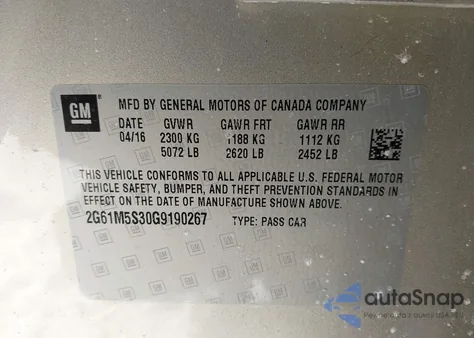 2016 Cadillac Xts Luxury Collection z USA, uszkodzony, nr VIN 2G61M5S30G9190267